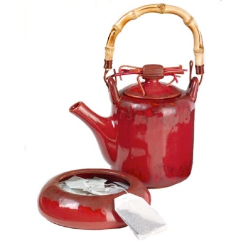 Crimson Fire Beveled Teapot